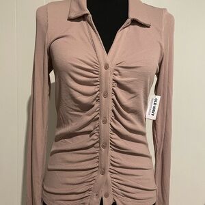 Old Navy Women's Blush Ruched Button-Down Shirt, NWT